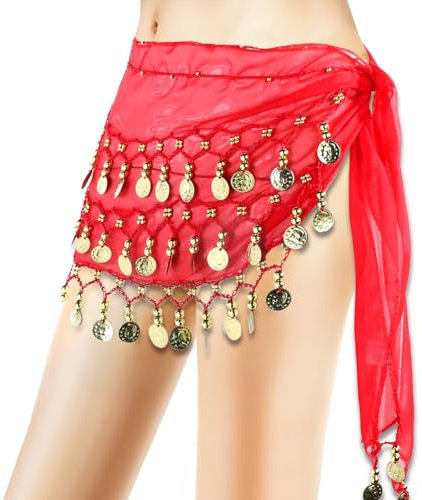 1 Stück Damen Bauchtanz Gürtel,Tanztuch mit Münzen für Bauchtanz,Bauchtanze Münzgürtel,Bauchtanz Kostüm Hüfttuch,Bauchtänzerin Kostüm,für Damen Mädchen Performance Kostüm Bauchtanze Yoga Kurs-Rot