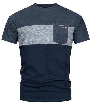 Indicode Herren INSprings T-Shirt mit Rundhalsausschnitt und Brusttasche | Herrenshirt Sommershirt Navy Mix, M