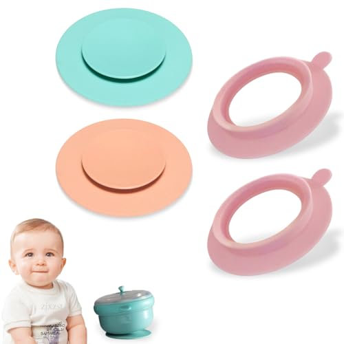 FENQURO 4 Piezas plato bebe ventosa, platos bebe, Platos de succión para bebés y niños pequeños, Platos divididos de Silicona sin BPA con Tapa, Aptos para microondas y lavavajillas