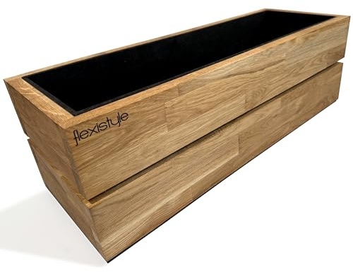 FLEXISTYLE Blumentopf Gross draussen Gross innen hoch Outdoor Natur Balkon groß Holz Eiche 3 Dimension (Eiche, 20x60x22)