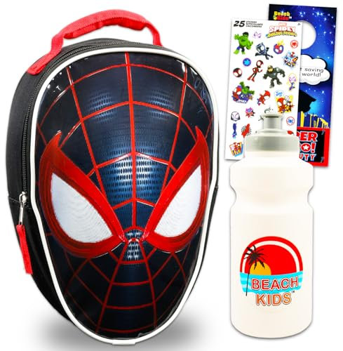Spidey and Friends Ensemble boîte à déjeuner pour enfants – Ensemble avec sac à déjeuner Miles Morales plus autocollants, bouteille d'eau, et plus encore | Boîte à déjeuner Spiderman pour garçons