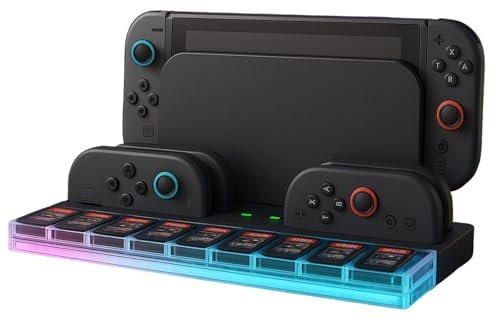Charging Dock Station for Nintendo Switch 2 by MMOBIEL – Charging Station for 4 Joy-Con Controllers – RGB Lighting, 9 Game Card Slots, LED Charge Indicators – Charging Organizer for NS2 Accessories