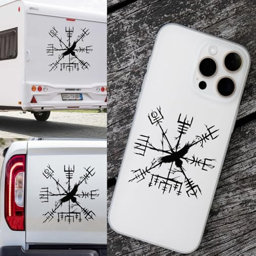 Wikinger-Kompass mit Rabe Vegvisir Norse Protection Aufkleber Sticker Wikinger farbe&Größe wählbar nordische Mythologie
