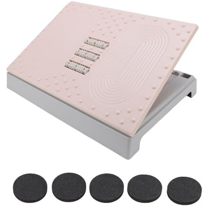 HEEPDD Under Desk Footrest Height Adjustable 5 Position Anti Slip 16.54x12.2 Inch PP Plastic Foot Stool with Massage Texture for Office Home Plane Travel (Roseate)