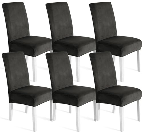 Ystyle Weich Stuhlhussen Samt Stretch 6er Set, Dunkel Grau | Universale Stuhlüberzug, Waschbar Dekoration Stuhlüberzieher, Stuhlhussen Kratzfest Hochlehner für Haus Hotel Bankett
