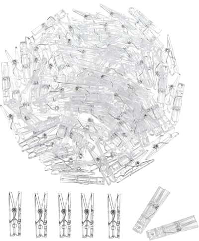 200 Stück Kleine Klammern aus Kunststoff, Mini Wäscheklammern Transparent,Farbig Fotoklammern mit Metallfeder für Fotos Aufhängen DIY Basteln Party Hochzeit Dekoration (2.5 * 0.3cm)