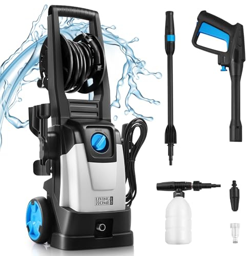 The Fellie Pressure Washers 2000W 150 Bar Jet Washer 450L/H Flow Rate, High-Pressure Cleaner With Adjustable Nozzle & 5M Hose & Foam Cannon, Electric Power Washer for Cleaning Cars, Driveways, Patio