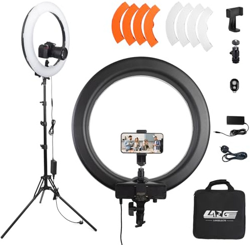 LANGELECTR Ring Light Kit 18‘’ 55W 5500k dimmable LED Light, 70‘’ Stand, Phone Holder, Suitable for Outdoor Short Video Shooting, Studio Video Photography Lighting, Selfies and Live Streaming (RL-18)