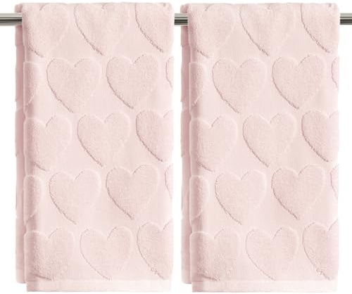 Artoid Mode 2er Pack Rosa 3D Liebe Herz Jacquard 100% Baumwolle Valentinstag Handtücher, 35x75 cm Weich Saugfähig Badezimmer Dekoration Badetuch