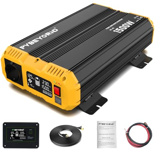 PVBEYORND Sinus Wechselrichter 12V auf 230V Reiner Sinus 1500W/3000W 50HZ | Mit Fernbedienungsfunktion, geeignet für netzunabhängige Stromversorgung, Wohnmobile und Camping Ausflüge Reiner Sinus
