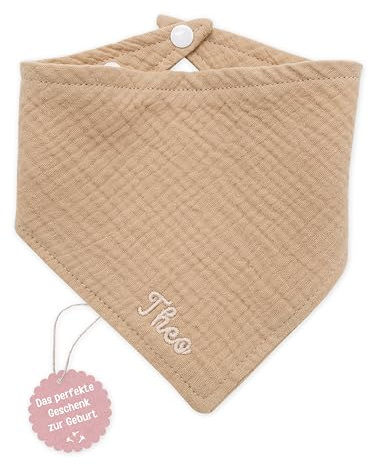 wunderwunsch Halstuch Baby personalisiert, Dreieckstuch Musselin, mit Namen | Kinder Spucktuch mit Namen für Jungen und Mädchen, Winter, Druckknopfverschluss, Neugeborene, Baumwolle, Sabbertuch