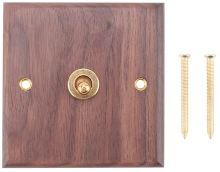 Aboiledy Retro American Industrial Antique Brass Light Switch, Solid Wood Toggle Light Switch Plate for Home & Hotel Décor