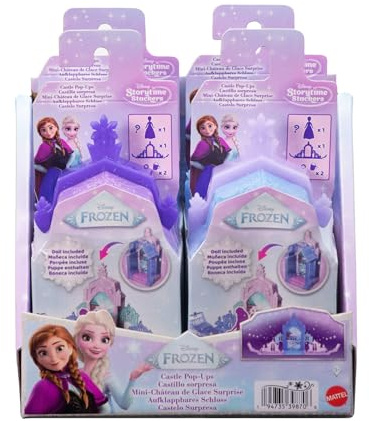 Mattel Disney Die Eiskönigin Anna oder ELSA aufklappbares Schloss mit 4 Überraschungen, kleine Puppe enthalten, Storytime Stackers-Spielset und 2 Zubehörteile (Figuren können abweichen), JNL62
