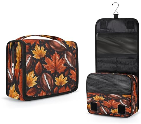 Mexpekil Reise-Kulturbeutel zum Aufhängen, Ahornblätter, American Football, großer Kulturbeutel, tragbar, Make-up, Kosmetik-Organizer, Taschen für Mädchen und Jungen