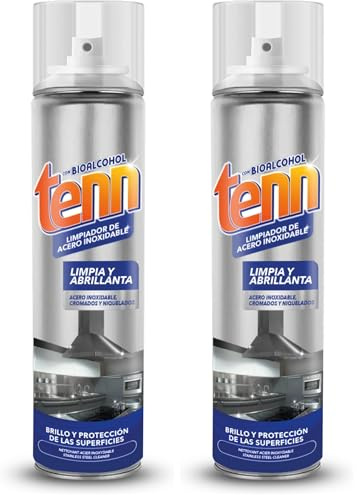 Tenn - Limpiador de Acero Inoxidable | Limpieza y Brillo Profesional | Ideal para Cocinas y Superficies Metálicas | 500ml (Paquete de 2)