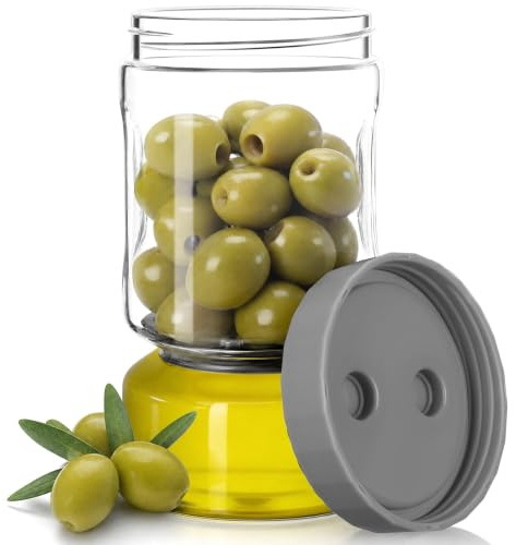 VINATO 930ml Pot Cornichon en Verre, Pot à Cornichon Sablier Retournable, Bocal Olives Retournable Sablier, Sans BPA, Lave-vaisselle Sécurisé, pour Concombres, Olives, Kimchi(Gris)