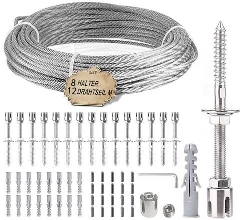 NEWFUN Rankhilfe Edelstahl,Rankhilfe Aus Edelstahl Für Kletterpflanzen, Mit Wandhaltern Und 3mm Stahlseil, Zugfestigkeit 1570 N/mm²,Professionelles System Komplettfür Kletterpflanzen