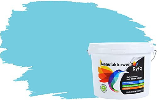 RyFo Colors Bunte Wandfarbe Manufakturweiß Himmelblau 3l - weitere Blau Farbtöne und Größen erhältlich, Deckkraft Klasse 1, Nassabrieb Klasse 1