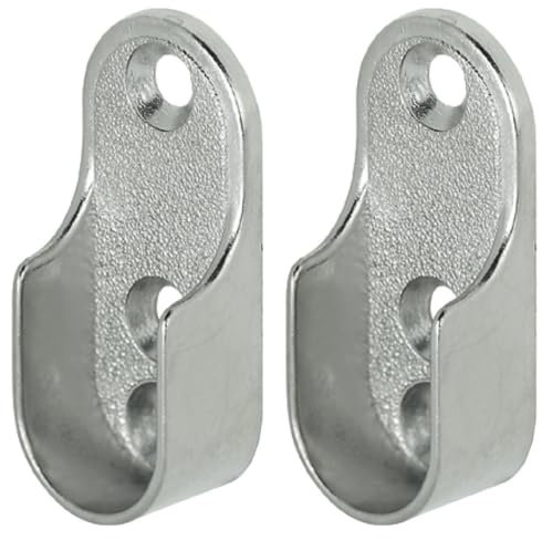 Oval Wardrobe Rail END Supports Rail Brackets 3 Hole 15mm Wide Nickel Plated Silver x2