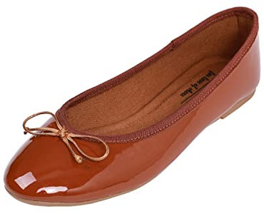 Feversole Women's Macaroon Colorful Memory Foam Cushion Ballet Flat Pumps Patent Caramel Size 6.5