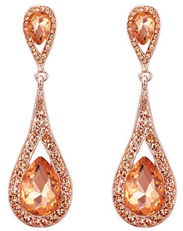 Orecchini donna,EVER FAITH Cristallo austriaco Elegante doppio lacrima Orecchino trafitto pendente Rosa Oro-fondo