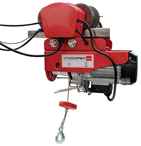 CROSSFER Elektrische Seilwinde mit Laufkatze HDGD-800 Hebeleistung 400/800 Kg Seilzug mit Fahrwerk 12 Meter Stahlseil 230V