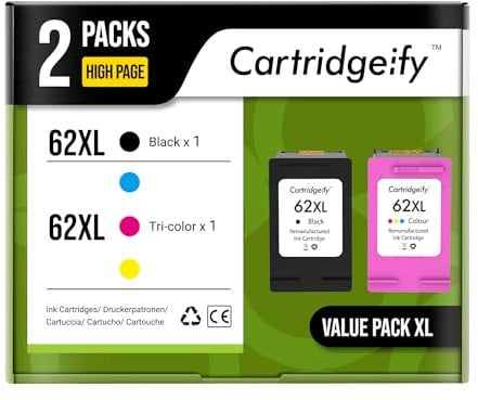 Cartridgeify 62XL Tintenpatronen Kompatibel mit HP 62 62XL Druckerpatronen Multipack, für Envy 5540 5544 5640 5660 7640, OfficeJet 200 5740 5742