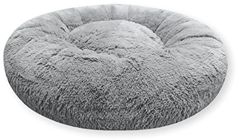 4L Textil Fuzzy Katzenbett flauschig Donut Hundebett kleine Hunde Katzenbett kuschelig weich Plüsch Katzenkörbchen Katzen Kuschelbett (Ø 70 cm, Grau)