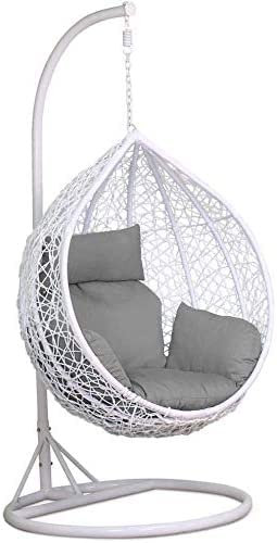 Rattan Swing Chair Hanging Garden Patio Indoor Outdoor Egg Chair with Stand Cushion,150kg Capacity