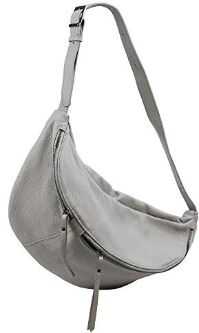 SH Leder echt Leder Damen Unisex Brusttasche für Festival Reise Gross Hüfttasche Crossbody Bag Frauen Ledertasche 49x28cm Daniela G768 (Hell Grau)
