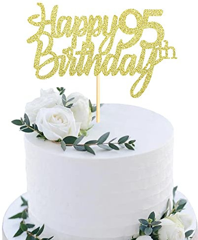 Sumerk 1 Stück Happy 95th Birthday Cake Topper Glitter 95.Geburtstag Tortendeko 95 Geburtstag 95th Geburtstagskerzen Cake Topper Tortendeko für mann frauen