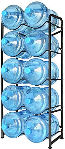 Ationgle 5 Gallon Water Bottle Holder for 10 Bottles, 5 Tiers Heavy-Duty Water Cooler Jug Rack with Reinforcement Frame for Kitchen Office, Black