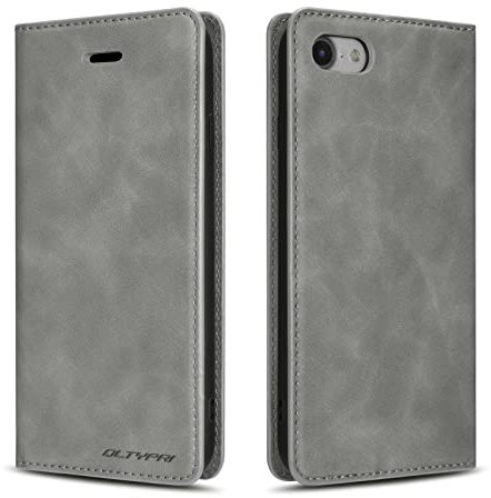 QLTYPRI Hülle für iPhone 6 iPhone 6S, Premium Dünne Ledertasche Handyhülle mit Kartenfach Ständer Flip Schutzhülle Kompatibel mit iPhone 6 iPhone 6S - Grau