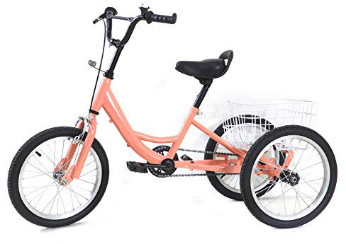 Fetcoi Kinderfahrrad 16 Zoll Mädchen Jungen Kinderdreirad Dreirad 3 Rad Single Speed Fahrader für Kinder ab 7-10 Jahre