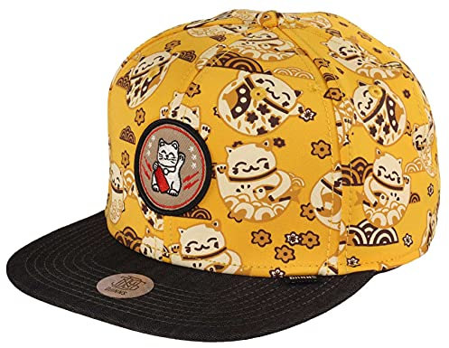 Djinns Snapback Cap 6P SB Lucky CAT Linen Black Gelb Schwarz, Size:OneSize