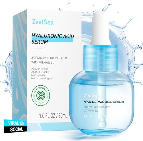 Zealsea Hyaluron Serum Gesicht mit Vitamin B5 - Skincare Anti Aging & Anti Falten - Feuchtigkeitsspendendes Aufpolsterndes Hyaluronsäure Serum - Hypoallergen für alle Hauttypen