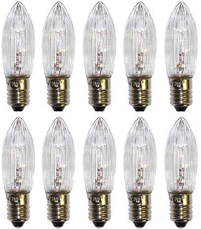 ShuoHui Spitzkerzen E10 8V 3W Ersatzbirne Glühbirnen Topkerze für Lichtbogen und Schwippbogen WarmWeiss (10)