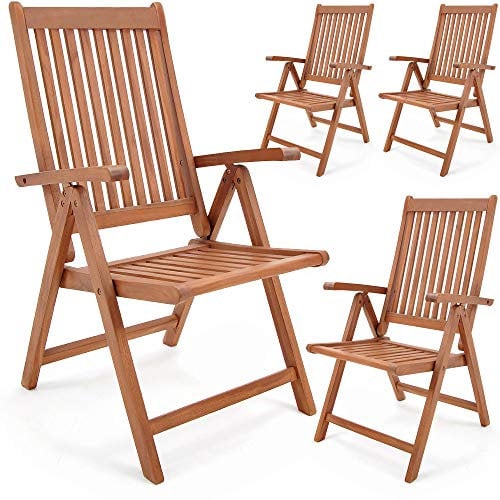 Casaria® 4X Gartenstuhl Klappbar Holz Armlehne FSC®-Zertifiziert 4 Personen 160kg Belastbarkeit 5-Fach Verstellbar Garten Balkon Gartenmöbel Eukalyptus