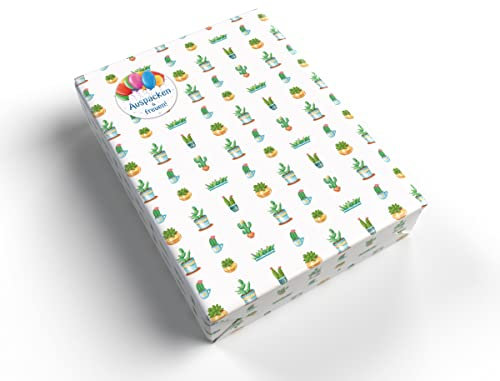 Geschenkpapier für Männer Frauen Kaktus Geschenkpapier für kleine Geschenke für Geburtstag Weihnachten (5 Bögen + 5 Aufkleber Luftballons + 18 Verschlusspunkte)