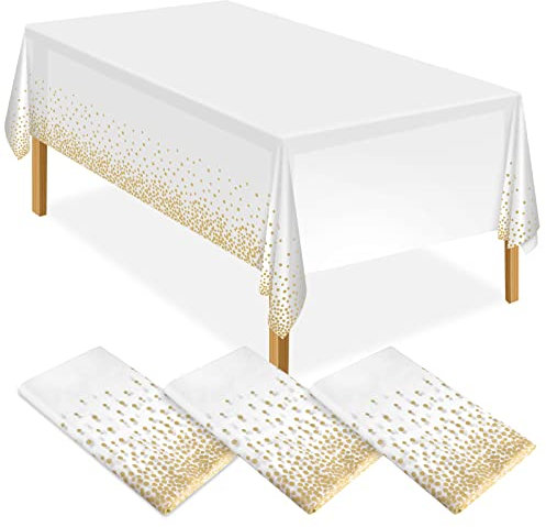 ELECLAND Party-Tischdecke aus Kunststoff, 137 x 274 cm, mit goldfarbenen Punkten, rechteckig, für Picknick, Babyparty, Halloween, Weihnachten, Geburtstagsdekoration, 3 Stück