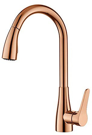 MEIXRJ Rubinetto Cucina,Rubinetti da cucina Miscelatore monocomando estraibile da cucina Miscelatore monoforo girevole Miscelatore acqua in oro rosa Miscelatore miscelatore,Oro rosa,C