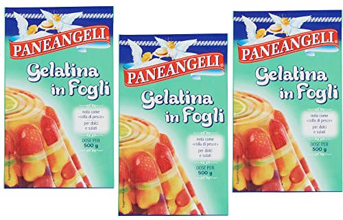 3 gélatine en feuilles 12 gr - Colle de poisson - Gélifiant alimentaire en feuilles - pour crèmes, gâteaux à la cuillère, cheesecake, crème cuite, mousse et semifredddi, aspic et plats salés -