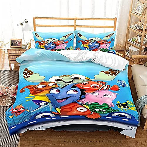 ESAAH Findet Ne-mo Kinder Bettwäsche, Meerestiere, Fische,Koralle Bettbezug 135x200 cm, Mikrofaser, Bettwäsche-Sets Für Kinder (A1,135x200cm+75x50cmx1)