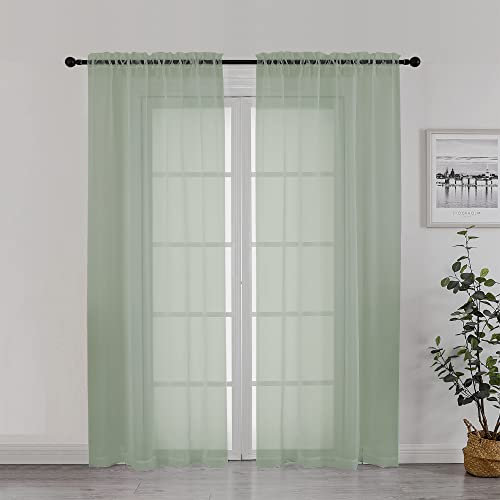 Chyhomenyc Lot de 2 Panneaux de voilages Vert Sauge, 183 cm de Long, filtrant la lumière, aérés et Respirants avec Passe-Tringle pour Porte-fenêtre, Chambre à Coucher, Salon, 106 x 183 cm chacun