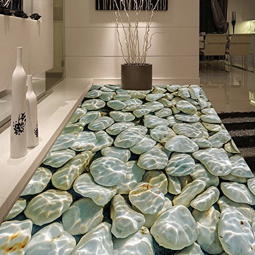 MASTPOINT PVC selbstklebende Fußbodentapete Kieselsteine Wasserwellen 3D Fliese Wandbild Wohnzimmer Bad wasserdichte Aufkleber
