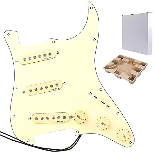 Ogdni 3-Ply SSS Prewired Loaded Pickguard with Alnico V Pickups Kit for Strat Electric Guitars Replacement Parts