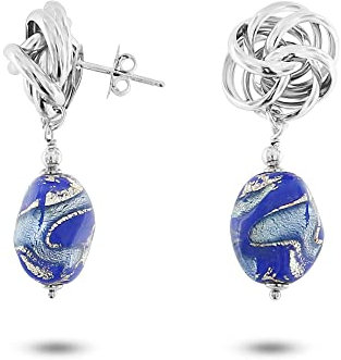 Venetiaurum - Boucles d'oreilles avec Pendentifs en verre de Murano original et argent 925 - Bijou Certifié Made In Italy