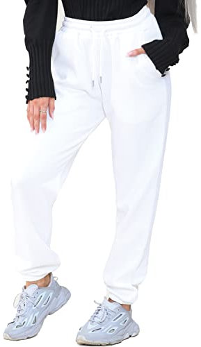 BRAND KRUZE Womens Fleece Lined Joggers Ladies Soft Warm Loungewear Sweatpants (as8, Alpha, s, Regular, Regular, Off-White)