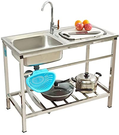 Fregadero Industrial Acero Inoxidable Comercial De Un Solo Tazón Fregadero De Cocina Independiente Lavabo De Mano,para Cocina, Restaurante, Bar, Jardín (Color : Single cold, Size : 1-tier 75 * 40cm)