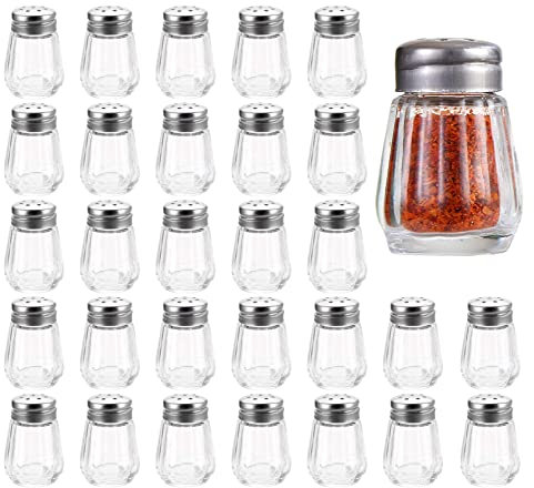 Shylve Salières et Poivrières de Table Miniatures - Ensemble de 30 Petits Flacons en Verre pour Sel et Poivre, Idéal pour Restaurants et Fêtes (rond)